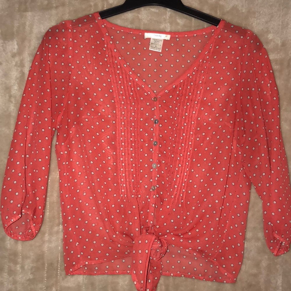 Coral with white poka dots blouse